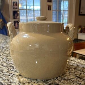 Vintage Hand Crafted Beige Ceramic Kitchen Jar- Cookie Jar or Bean Pot